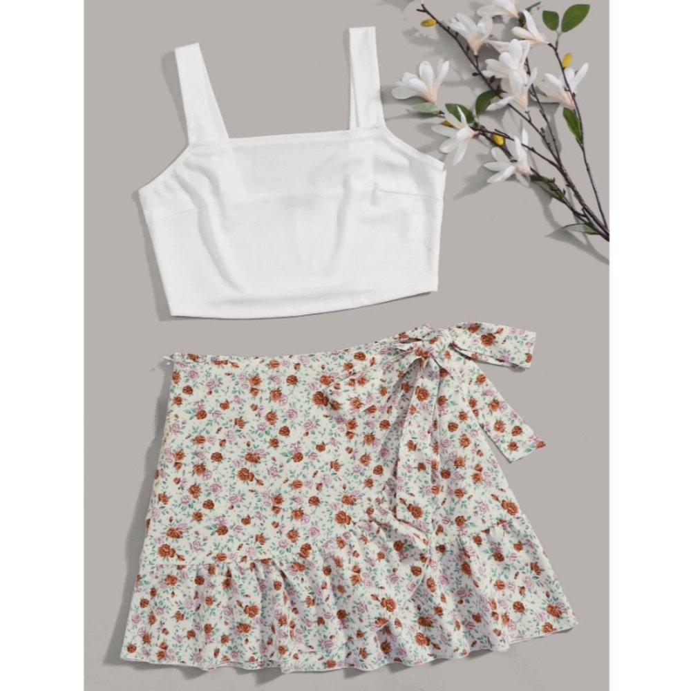 NWOT Ditsy floral wrap skirt w/ crop top shein - Picture 1 of 5